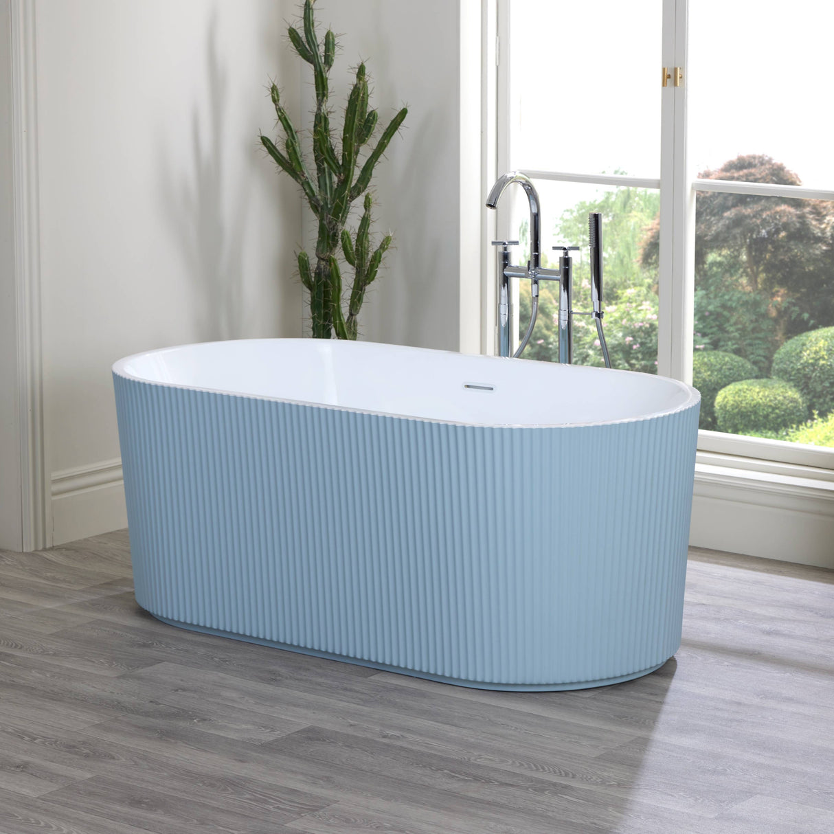 Bathmegastore Ginger Acrylic Rippled Freestanding Bath L1700 x W800mm Painted Eggshell BMGINGER-BATH-PAINTED-1700-WASTE-WHITE LS4