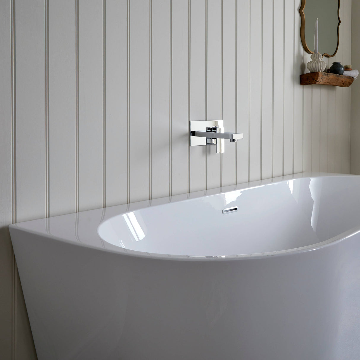 Bathmegastore Grace Acrylic Back To Wall Freestanding Bath L1700 x W800mm Polished White BMGRACE-BATH-WHITE-1700-WASTE-WHITE LS4