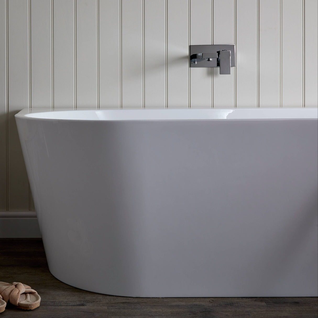 Bathmegastore Grace Acrylic Back To Wall Freestanding Bath L1700 x W800mm Polished White BMGRACE-BATH-WHITE-1700-WASTE-WHITE LS6