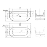 Bathmegastore Sophia Acrylic Rippled Freestanding Bath L1700 x W800mm - Left/Right Handed Polished White BMSOPHIA-BATH-LEFT-WHITE-1700-WASTE-WHITE LD