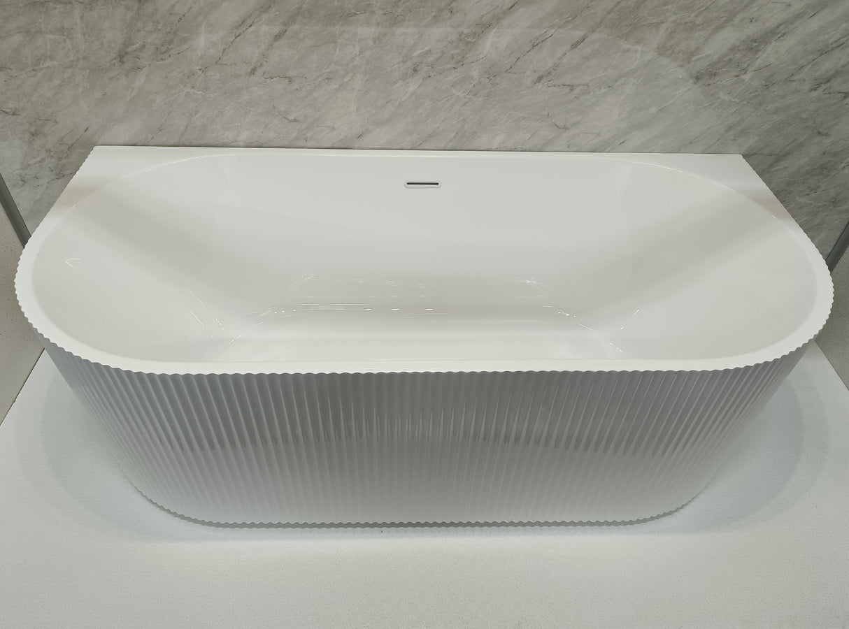 Bathmegastore Sophia Acrylic Back To Wall Rippled Freestanding Bath L1700 x W800mm Polished White BMSOPHIA-BATH-WHITE-1700-WASTE-WHITE LS3