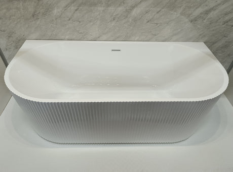 Bathmegastore Sophia Acrylic Back To Wall Rippled Freestanding Bath L1700 x W800mm Polished White BMSOPHIA-BATH-WHITE-1700-WASTE-WHITE LS3