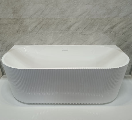 Bathmegastore Sophia Acrylic Back To Wall Rippled Freestanding Bath L1700 x W800mm Polished White BMSOPHIA-BATH-WHITE-1700-WASTE-WHITE LS4