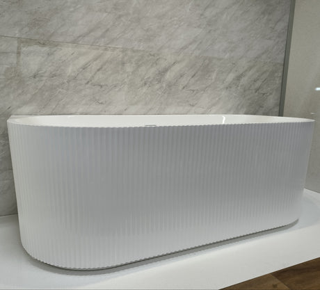 Bathmegastore Sophia Acrylic Back To Wall Rippled Freestanding Bath L1700 x W800mm Polished White BMSOPHIA-BATH-WHITE-1700-WASTE-WHITE LS5