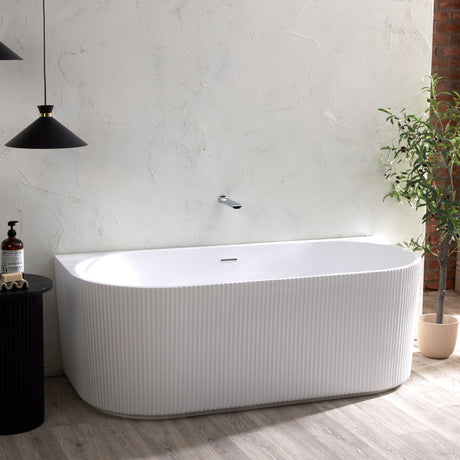 Bathmegastore Sophia Acrylic Back To Wall Rippled Freestanding Bath L1700 x W800mm Polished White BMSOPHIA-BATH-WHITE-1700-WASTE-WHITE LS1
