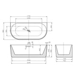 Bathmegastore Sophia Acrylic Back To Wall Rippled Freestanding Bath L1700 x W800mm Polished White BMSOPHIA-BATH-WHITE-1700-WASTE-WHITE LD