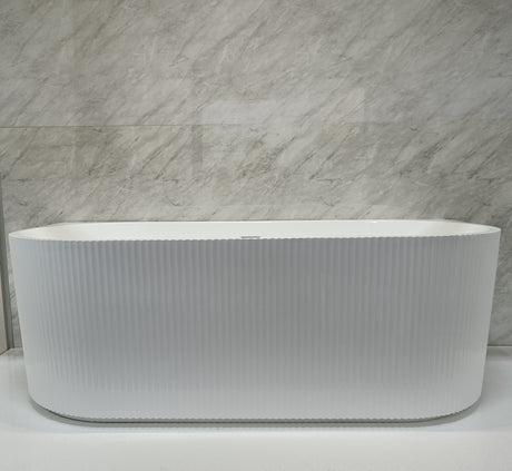 Bathmegastore Sophia Acrylic Back To Wall Rippled Freestanding Bath L1700 x W800mm Polished White BMSOPHIA-BATH-WHITE-1700-WASTE-WHITE LS2