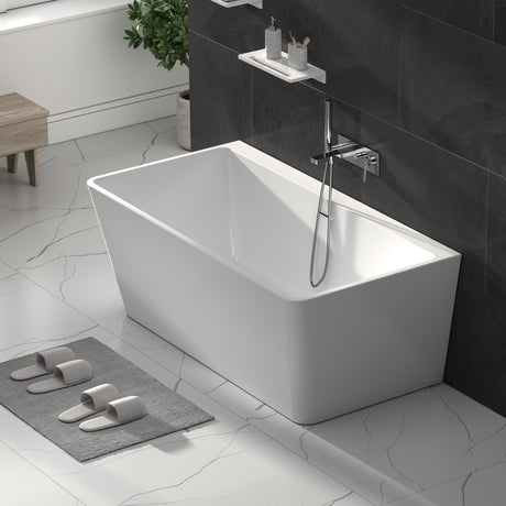 Bathmegastore Julie Acrylic Back To Wall Freestanding Bath L1500 x W750mm Polished White BMJULIE-BATH-WHITE-1500-WASTE-WHITE LS1