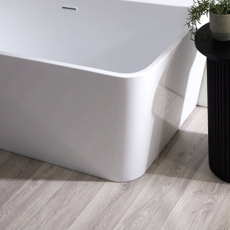 Bathmegastore Julie Acrylic Back To Wall Freestanding Bath L1500 x W750mm Polished White BMJULIE-BATH-WHITE-1500-WASTE-WHITE LS5