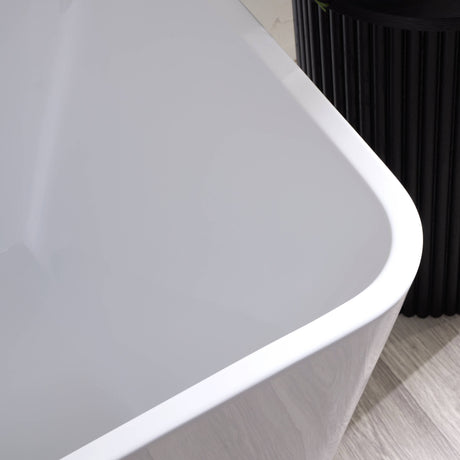 Bathmegastore Julie Acrylic Back To Wall Freestanding Bath L1500 x W750mm Polished White BMJULIE-BATH-WHITE-1500-WASTE-WHITE LS6