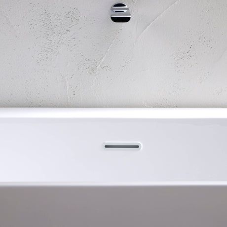 Bathmegastore Julie Acrylic Back To Wall Freestanding Bath L1500 x W750mm Polished White BMJULIE-BATH-WHITE-1500-WASTE-WHITE LS7