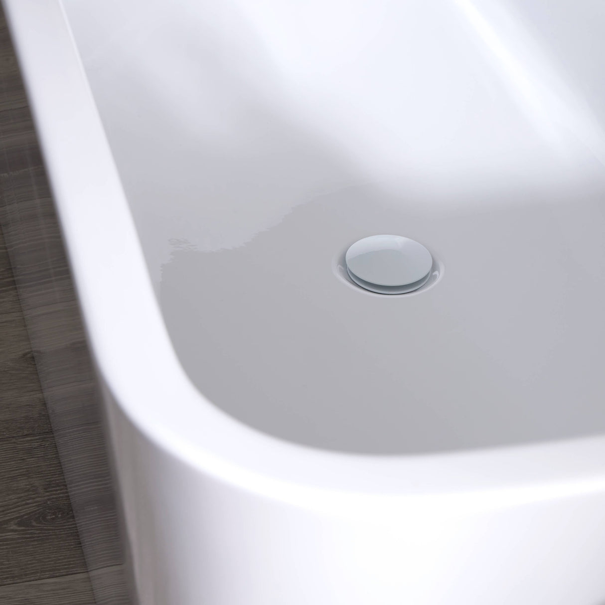 Bathmegastore Julie Acrylic Back To Wall Freestanding Bath L1500 x W750mm Polished White BMJULIE-BATH-WHITE-1500-WASTE-WHITE LS8