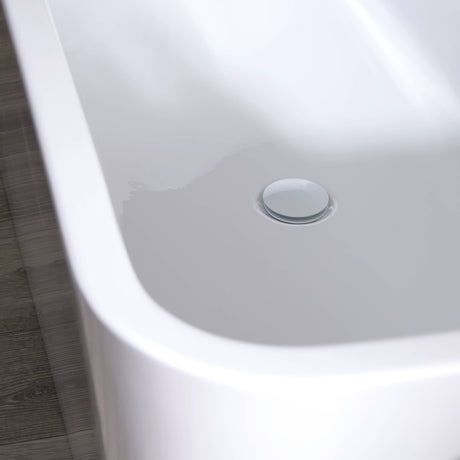 Bathmegastore Julie Acrylic Back To Wall Freestanding Bath L1500 x W750mm Polished White BMJULIE-BATH-WHITE-1500-WASTE-WHITE LS8