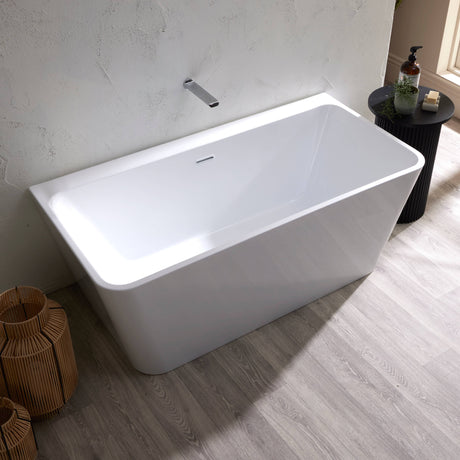 Bathmegastore Julie Acrylic Back To Wall Freestanding Bath L1500 x W750mm Polished White BMJULIE-BATH-WHITE-1500-WASTE-WHITE LS2
