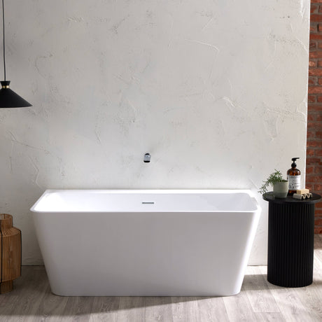 Bathmegastore Julie Acrylic Back To Wall Freestanding Bath L1500 x W750mm Polished White BMJULIE-BATH-WHITE-1500-WASTE-WHITE LS3