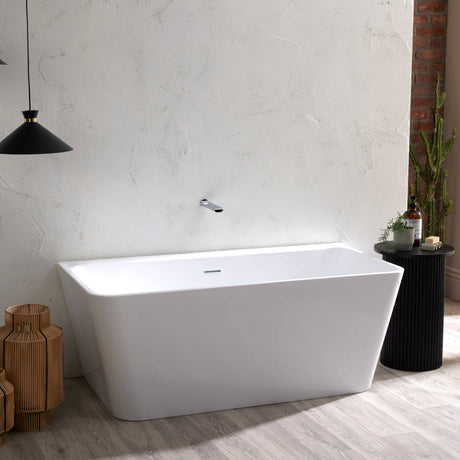 Bathmegastore Julie Acrylic Back To Wall Freestanding Bath L1500 x W750mm Polished White BMJULIE-BATH-WHITE-1500-WASTE-WHITE LS4