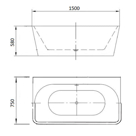 Bathmegastore Julie Acrylic Back To Wall Freestanding Bath L1500 x W750mm Polished White BMJULIE-BATH-WHITE-1500-WASTE-WHITE LD1