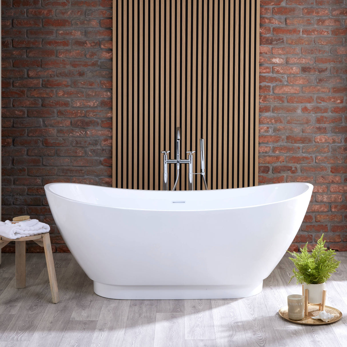 Bathmegastore Doris Acrylic Freestanding Bath L1750 x W750mm Polished White BMDORIS-BATH-1750-WH-WASTE LS1