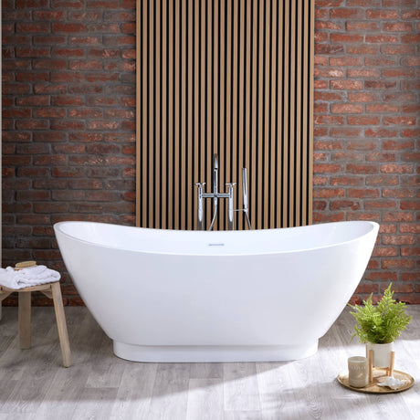 Bathmegastore Doris Acrylic Freestanding Bath L1750 x W750mm Polished White BMDORIS-BATH-1750-WH-WASTE LS1