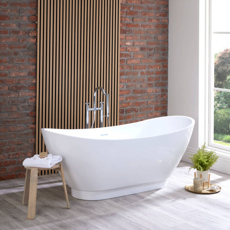 Bathmegastore Doris Acrylic Freestanding Bath L1750 x W750mm Polished White BMDORIS-BATH-1750-WH-WASTE LS2