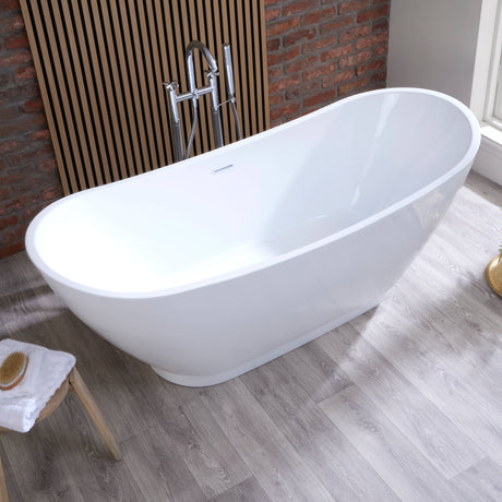Bathmegastore Doris Acrylic Freestanding Bath L1750 x W750mm Polished White BMDORIS-BATH-1750-WH-WASTE LS3