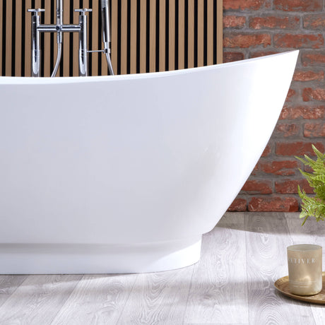 Bathmegastore Doris Acrylic Freestanding Bath L1750 x W750mm Polished White BMDORIS-BATH-1750-WH-WASTE LS4