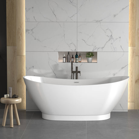 Bathmegastore Doris Acrylic Freestanding Bath L1750 x W750mm Polished White BMDORIS-BATH-1750-WH-WASTE LS7