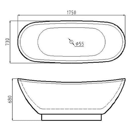 Bathmegastore Doris Acrylic Freestanding Bath L1750 x W750mm Polished White BMDORIS-BATH-PAINTED-1750-WH-WASTE PLD
