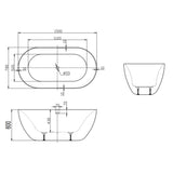 Bathmegastore Hattie Acrylic Freestanding Bath L1500 x W780mm Polished White BMHATTIE-BATH-WHITE-1500-WASTE-WHITE LD1