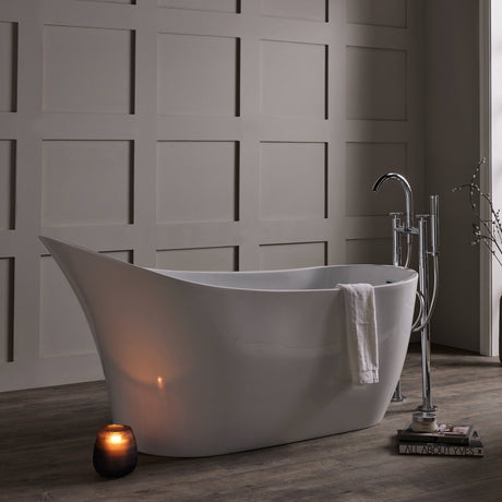 Bathmegastore Marilyn Acrylic Freestanding Slipper Bath L1680 x W730mm Polished White BMMARILYN-BATH-WHITE-1680-WASTE-WHITE LS2
