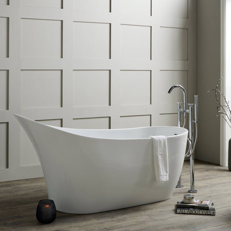 Bathmegastore Marilyn Acrylic Freestanding Slipper Bath L1680 x W730mm Polished White BMMARILYN-BATH-WHITE-1680-WASTE-WHITE LS1