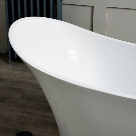 Bathmegastore Marilyn Acrylic Freestanding Slipper Bath L1680 x W730mm Polished White BMMARILYN-BATH-WHITE-1680-WASTE-WHITE LS5