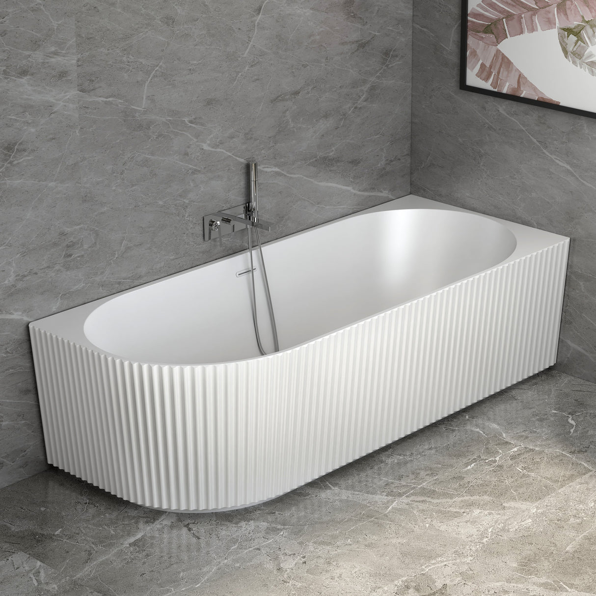 Bathmegastore Sophia Acrylic Rippled Freestanding Bath L1700 x W800mm - Left/Right Handed Polished White BMSOPHIA-BATH-LEFT-WHITE-1700-WASTE-WHITE LS