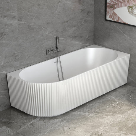 Bathmegastore Sophia Acrylic Rippled Freestanding Bath L1700 x W800mm - Left/Right Handed Polished White BMSOPHIA-BATH-LEFT-WHITE-1700-WASTE-WHITE LS