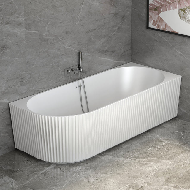 Bathmegastore Sophia Acrylic Rippled Freestanding Bath L1700 x W800mm - Left/Right Handed Polished White BMSOPHIA-BATH-LEFT-WHITE-1700-WASTE-WHITE LS