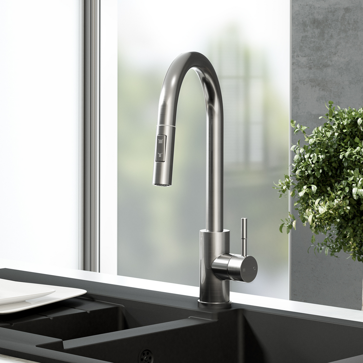 Ellsi Cato Pull-Out Single Lever Kitchen Mixer Tap BRUSHED STEEL CAT-01-BS LS