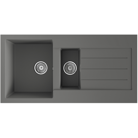 Ellsi Comite 1.5 Bowl Composite Inset Kitchen Sink & Drainer Matt Grey Reversible 1000mm x 500mm, Chrome Wastes MATT GREY PDT-000077_1