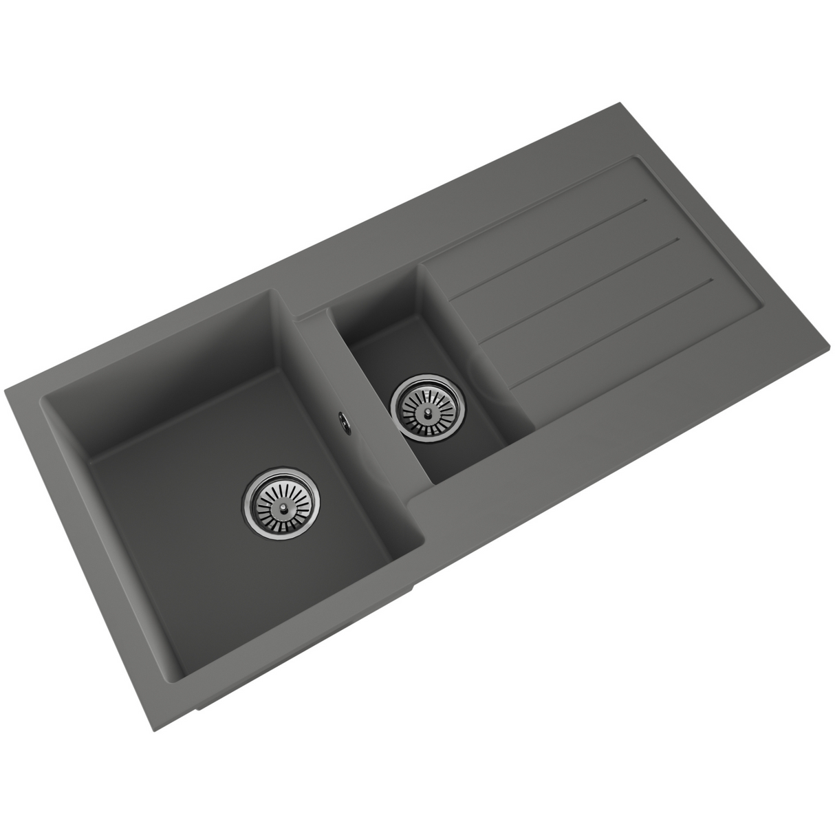 Ellsi Comite 1.5 Bowl Composite Inset Kitchen Sink & Drainer Matt Grey Reversible 1000mm x 500mm, Chrome Wastes MATT GREY PDT-000077_2