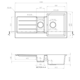 Ellsi Comite 1.5 Bowl Composite Inset Kitchen Sink & Drainer Reversible 1000mm x 500mm, Chrome Wastes LD