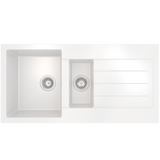 Ellsi Comite 1.5 Bowl Composite Inset Kitchen Sink & Drainer Matt White Reversible 1000mm x 500mm, Chrome Wastes MATT WHITE PDT-000102_1