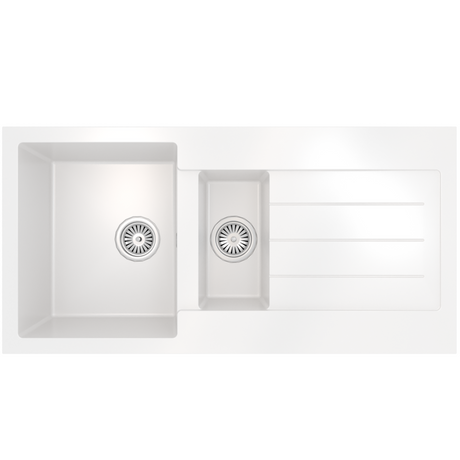 Ellsi Comite 1.5 Bowl Composite Inset Kitchen Sink & Drainer Matt White Reversible 1000mm x 500mm, Chrome Wastes MATT WHITE PDT-000102_1