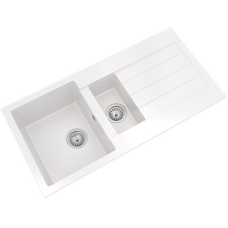 Ellsi Comite 1.5 Bowl Composite Inset Kitchen Sink & Drainer Matt White Reversible 1000mm x 500mm, Chrome Wastes MATT WHITE PDT-000102_2