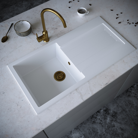 Ellsi Comite 1.0 Bowl Composite Inset Kitchen Sink & Drainer Matt White Reversible 1000mm x 500mm, Chrome Waste MATT WHITE PDT-000101 LS