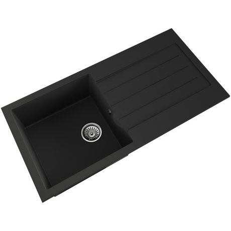 Ellsi Comite 1.0 Bowl Composite Inset Kitchen Sink & Drainer Matt Black Reversible 1000mm x 500mm, Chrome Waste MATT BLACK PDT-000060_2