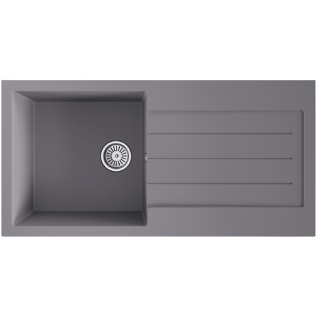 Ellsi Comite 1.0 Bowl Composite Inset Kitchen Sink & Drainer Matt Grey Reversible 1000mm x 500mm, Chrome Waste MATT GREY PDT-000076_
