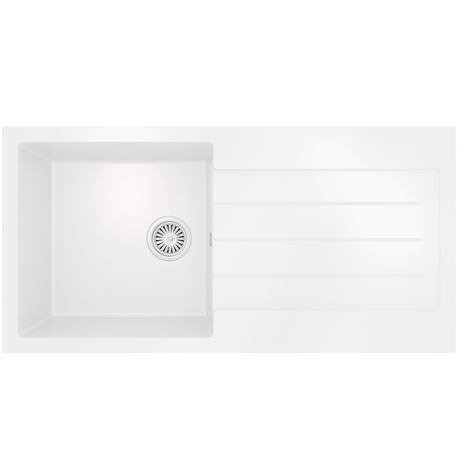Ellsi Comite 1.0 Bowl Composite Inset Kitchen Sink & Drainer Matt White Reversible 1000mm x 500mm, Chrome Waste MATT WHITE PDT-000101_1