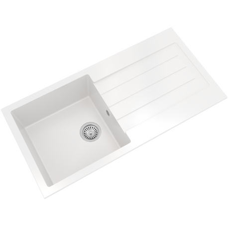 Ellsi Comite 1.0 Bowl Composite Inset Kitchen Sink & Drainer Matt White Reversible 1000mm x 500mm, Chrome Waste MATT WHITE PDT-000101_2