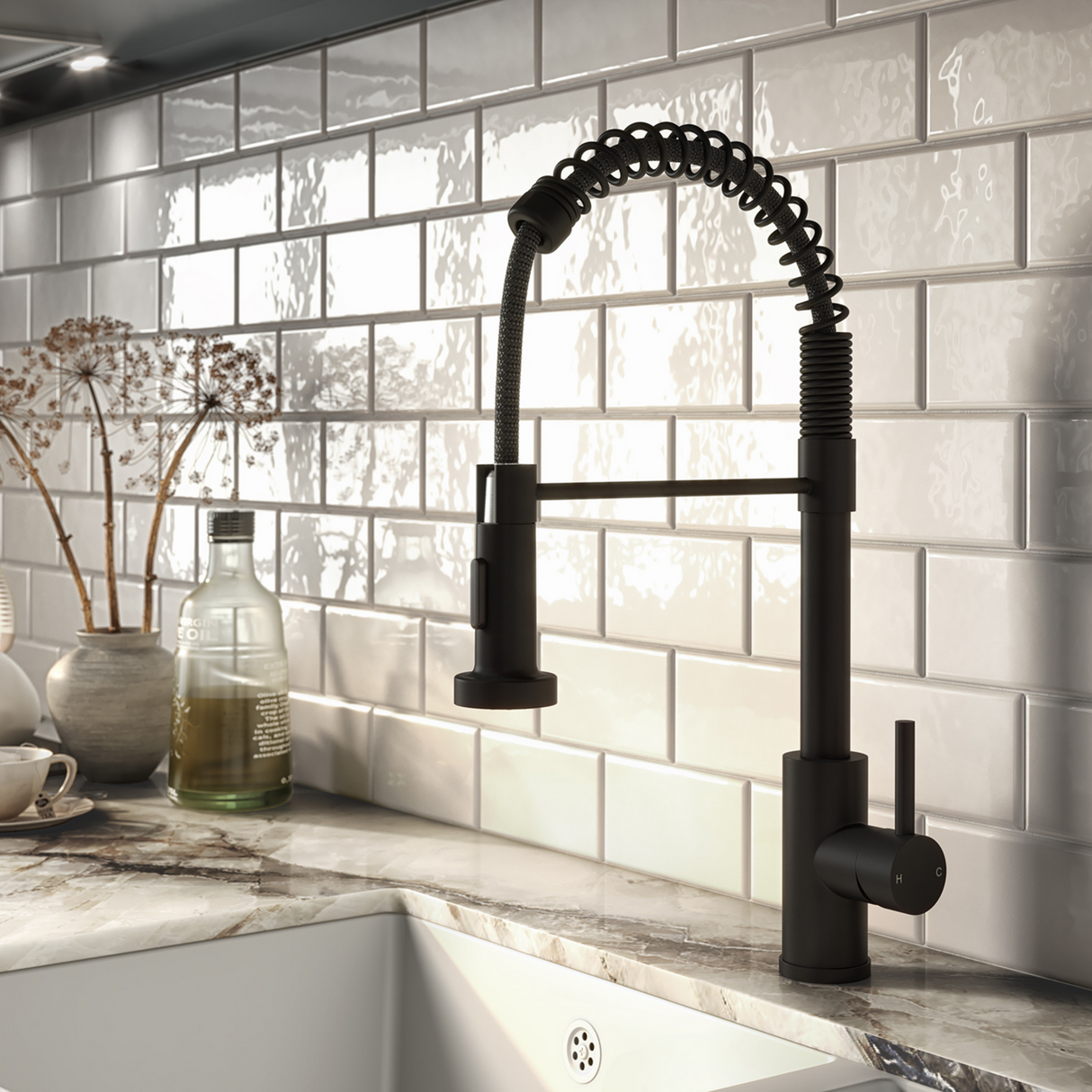 Ellsi Contra Spring Style Pull-Out Single Lever Kitchen Mixer Tap MATT BLACK CON-01-MB LS