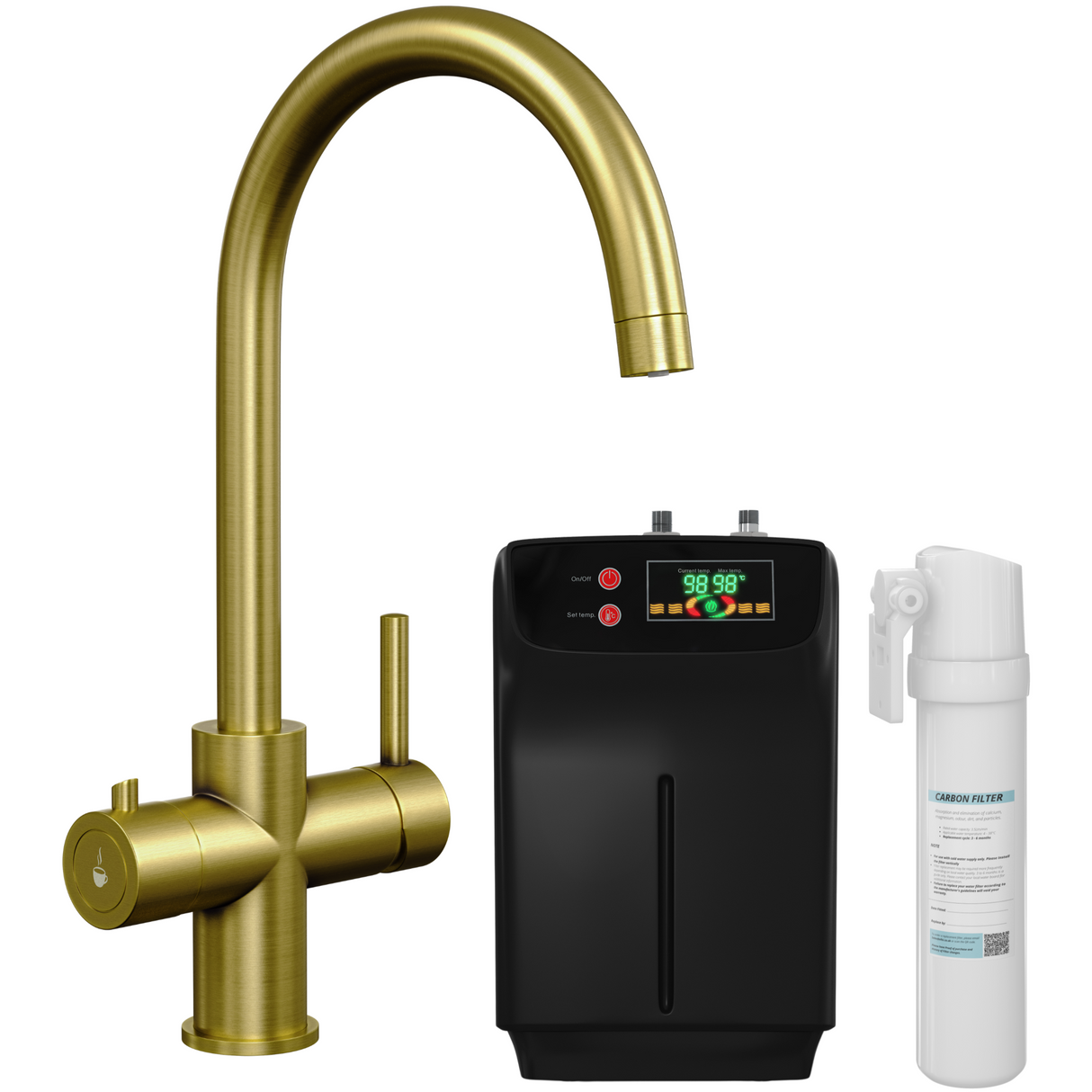 Ellsi Cygne 3in1 Instant Boiling Water Tap With Boiler & Filter BRUSHED GOLD HWT-KIT-12-BG