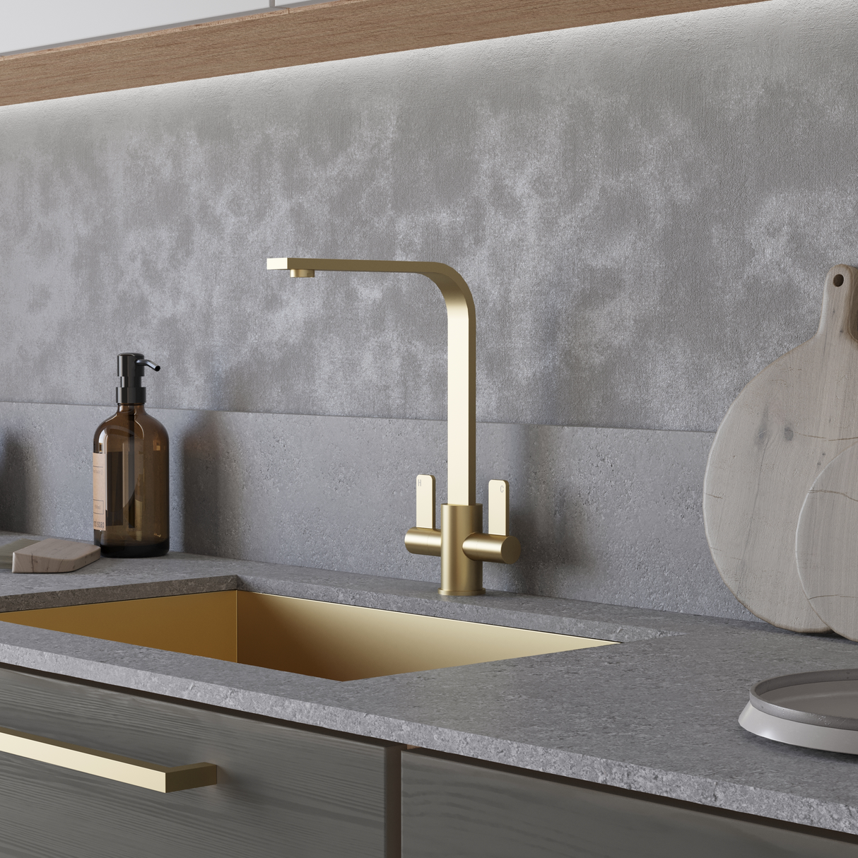 Ellsi Eben Twin Lever Kitchen Mixer Tap BRUSHED BRASS EBE-01-BB LS